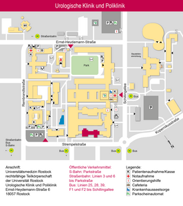 Lageplan verschiedener Klinikgebäude